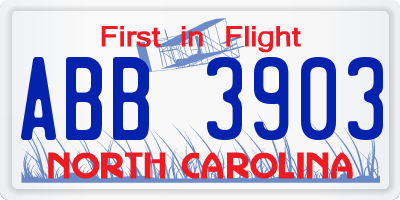 NC license plate ABB3903