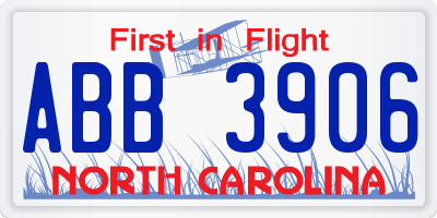 NC license plate ABB3906