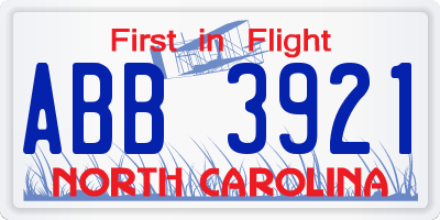 NC license plate ABB3921