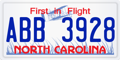 NC license plate ABB3928