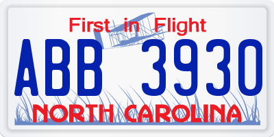 NC license plate ABB3930