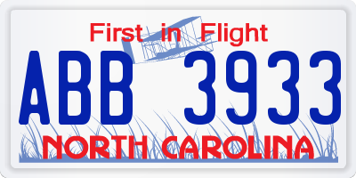 NC license plate ABB3933