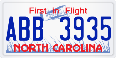 NC license plate ABB3935