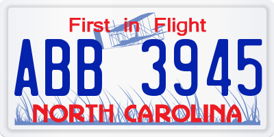 NC license plate ABB3945