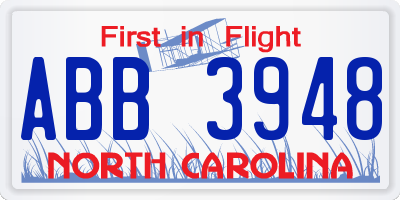 NC license plate ABB3948