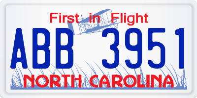 NC license plate ABB3951