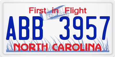 NC license plate ABB3957