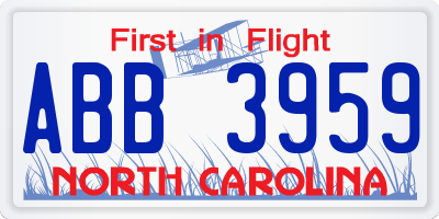 NC license plate ABB3959