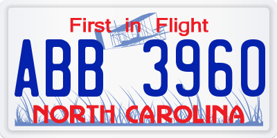 NC license plate ABB3960