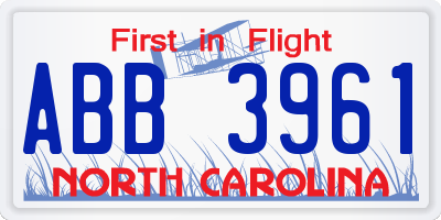 NC license plate ABB3961