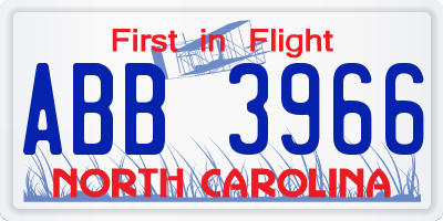 NC license plate ABB3966