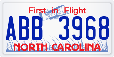 NC license plate ABB3968