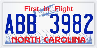 NC license plate ABB3982