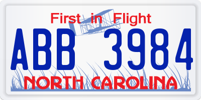 NC license plate ABB3984