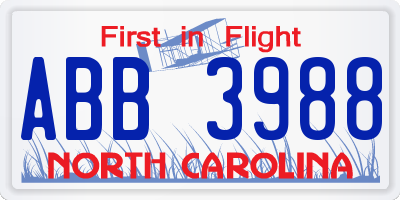 NC license plate ABB3988