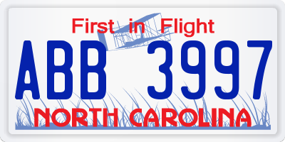 NC license plate ABB3997
