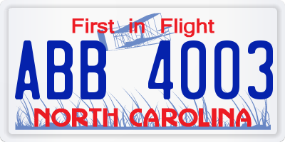 NC license plate ABB4003