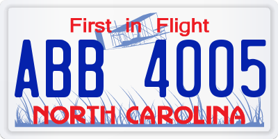 NC license plate ABB4005