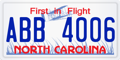 NC license plate ABB4006