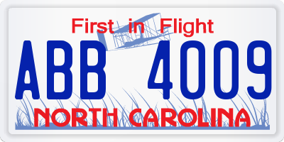 NC license plate ABB4009