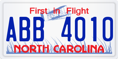 NC license plate ABB4010