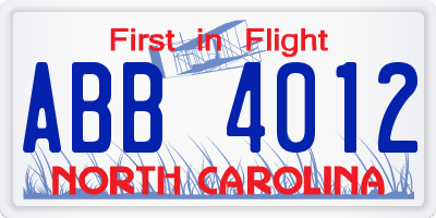 NC license plate ABB4012