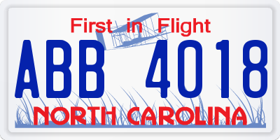 NC license plate ABB4018