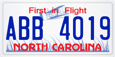 NC license plate ABB4019