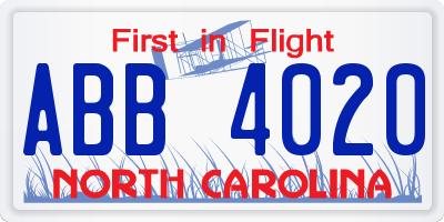 NC license plate ABB4020