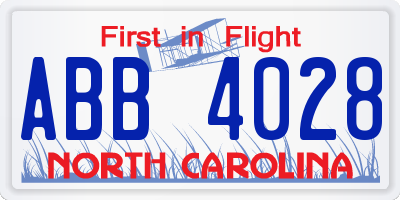 NC license plate ABB4028