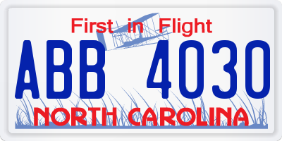 NC license plate ABB4030