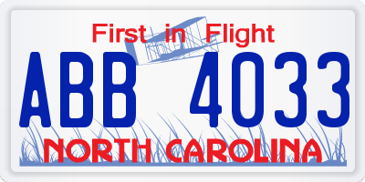 NC license plate ABB4033