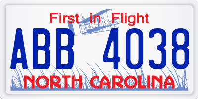 NC license plate ABB4038