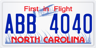 NC license plate ABB4040