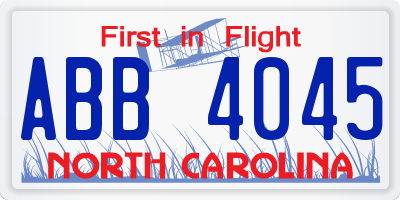NC license plate ABB4045