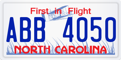 NC license plate ABB4050