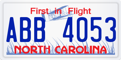 NC license plate ABB4053