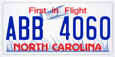 NC license plate ABB4060