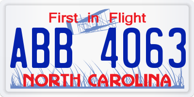 NC license plate ABB4063