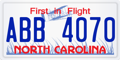 NC license plate ABB4070