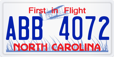 NC license plate ABB4072