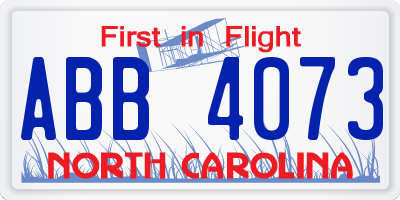 NC license plate ABB4073