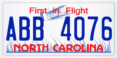 NC license plate ABB4076