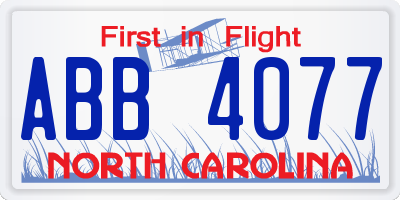 NC license plate ABB4077