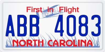 NC license plate ABB4083