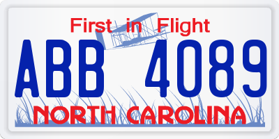NC license plate ABB4089