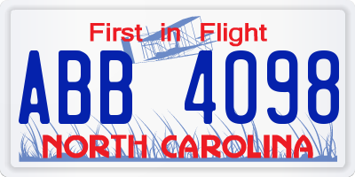 NC license plate ABB4098