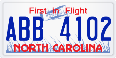 NC license plate ABB4102