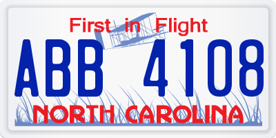 NC license plate ABB4108