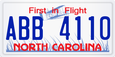NC license plate ABB4110